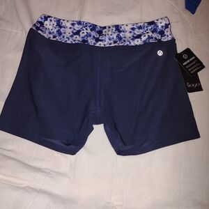 Vogo- Women's Navy Blue Shorts with Patterned Waistband